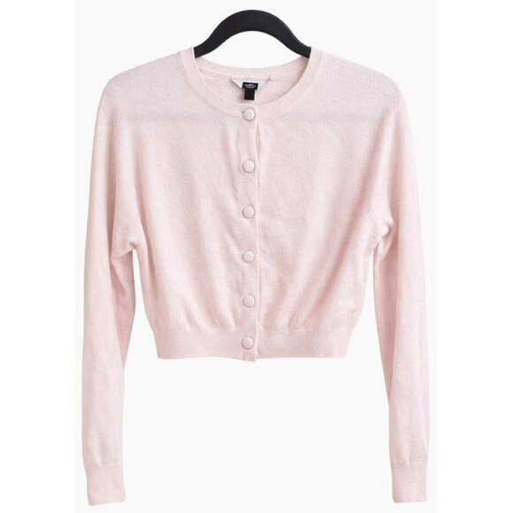 Aqua 100% Cashmere Crewneck Cardigan Cotton Candy Light Pink XS New With Tags - Picture 5 of 15